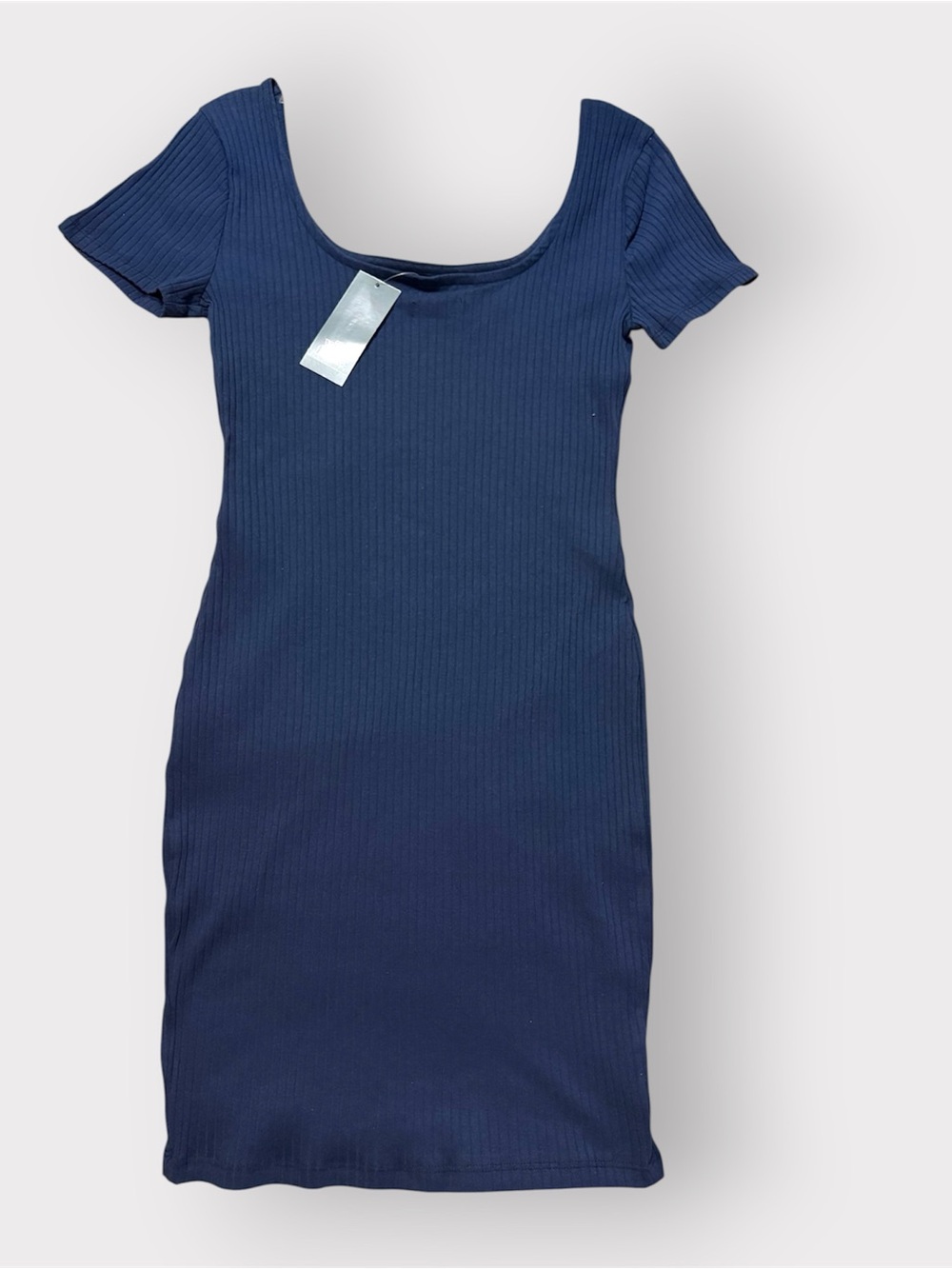 Ribbed Scoop Neck Navy Bodycon Mini Dress